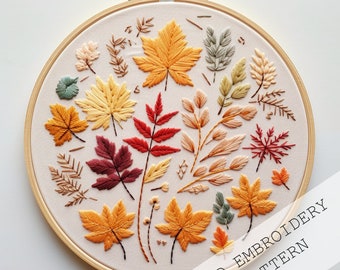Fall Leaves Embroidery Pattern, Autumn Embroidery Design, Fall Embroidery Design, Nature Embroidery Pattern, Leaf Fall Craft, fall aesthetic