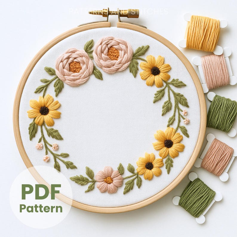 Floral Wreath Embroidery Pattern PDF Digital Download Botanical Hoop ...