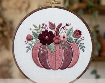 Floral Pumpkin Embroidery Pattern PDF Fall Hand Embroidery Template Cottagecore Autumn Decor Instant Download Gift