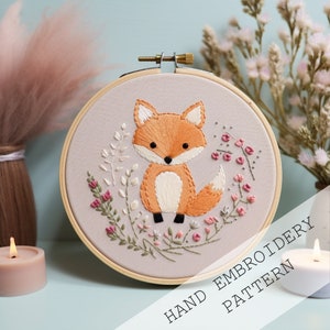 Adorabile arte della volpe, modello di ricamo della volpe, simpatico modello di ricamo della volpe, modello di ricamo per la decorazione della stanza dei bambini, modello di ricamo divertente, artigianato fai da te