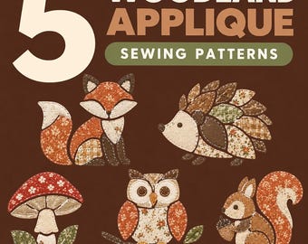 Woodland Applique Pattern Bundle | Fox Owl Squirrel Hedgehog Mushroom | Printable PDF (7") + SVG | Hand & Machine Sewing, Scrap Applique