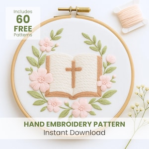Floral Bible Embroidery Pattern: Christian DIY Template, Wall decor (PDF Design, 6 Sizes)