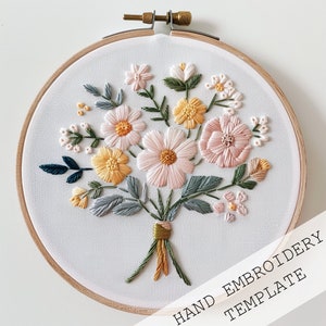 Blumenstrauß Stickerei, PDF Handstickerei Vorlage, Sofort Download, florale Motive, Stickkunst, kreatives Nähen, Blumenmuster
