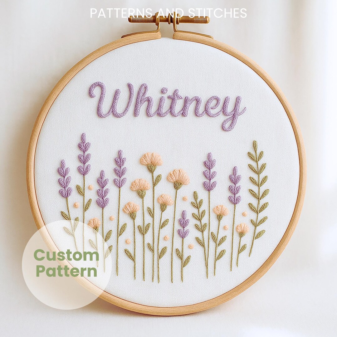 Custom Name Wildflower Embroidery Pattern: Personalized Floral Hoop Art ...