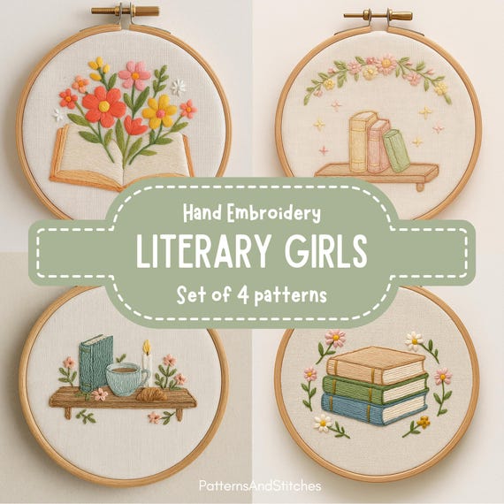 Literary Girl Embroidery Pattern: Cozy Bookish Decor (Instant PDF Download