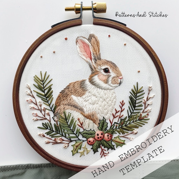 ◆THE MUSEUM VISITOR◆ RABBIT EMBROIDERY STRIPE CARPENTER PA Easter Bunny Hand Embroidery PDF, Modern Rabbit, Easter