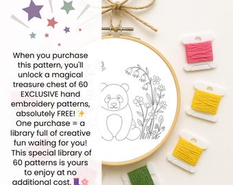 パンダの刺繍パターン：花柄動物クロスステッチ、手芸好きへのギフト