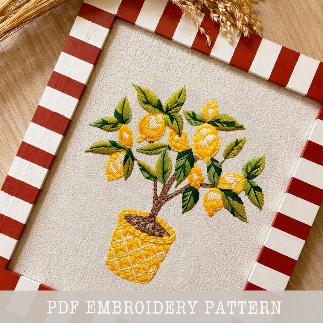 Lemon Embroidery PDF Pattern: Fruity Tree Design, Hoop Art (digital ...
