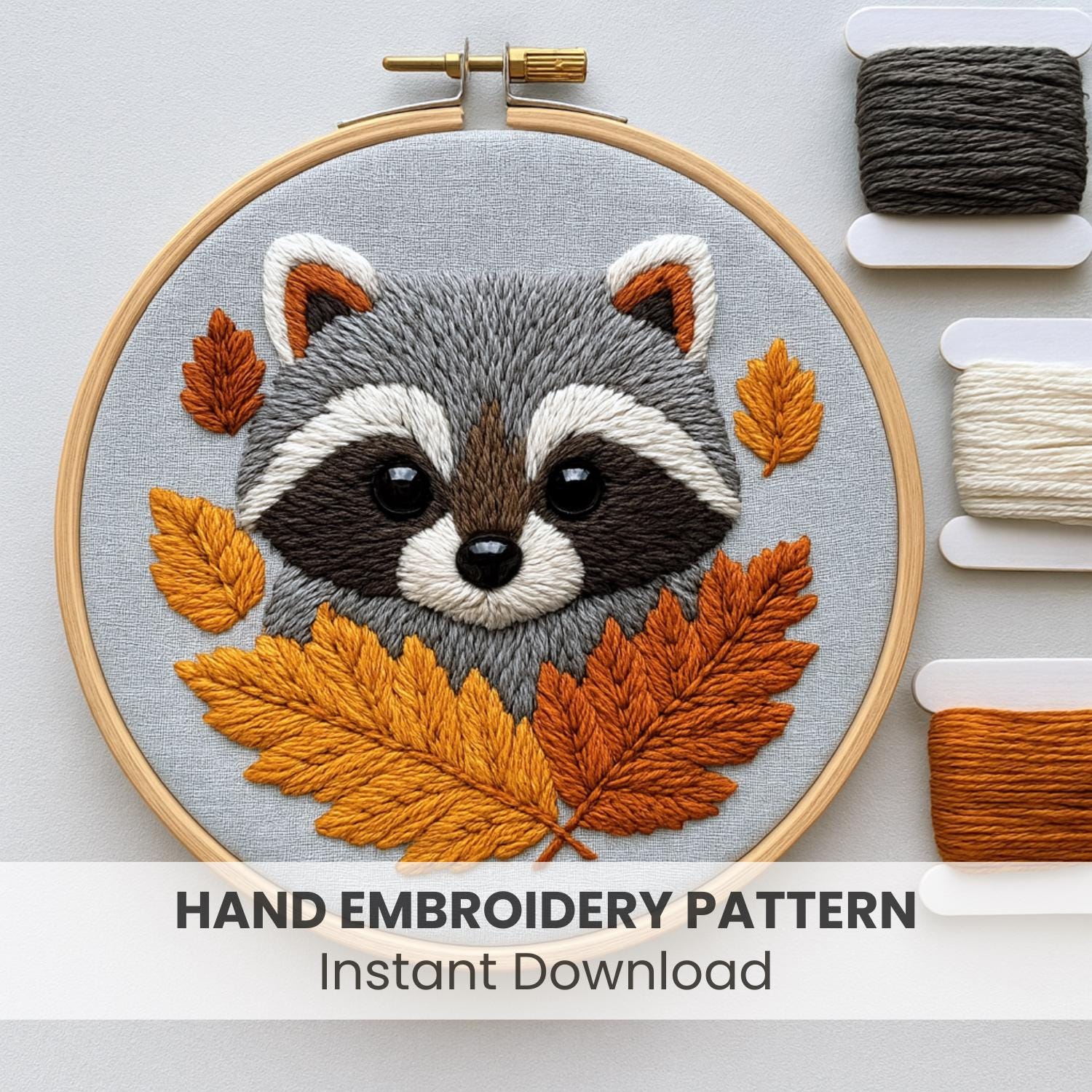 Fall Raccoon Patterns Autumn Raccoon Hand Embroidery Pattern: Fall Leaves Design, Hoop Art ...