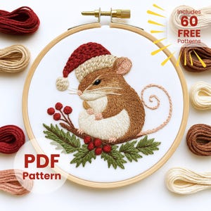 Little Mouse Embroidery Pattern: DIY Needlework Design, Christmas decor (PDF Pattern)