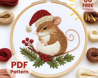 Little Mouse Embroidery Pattern: DIY Needlework Design, Christmas decor (PDF Pattern)