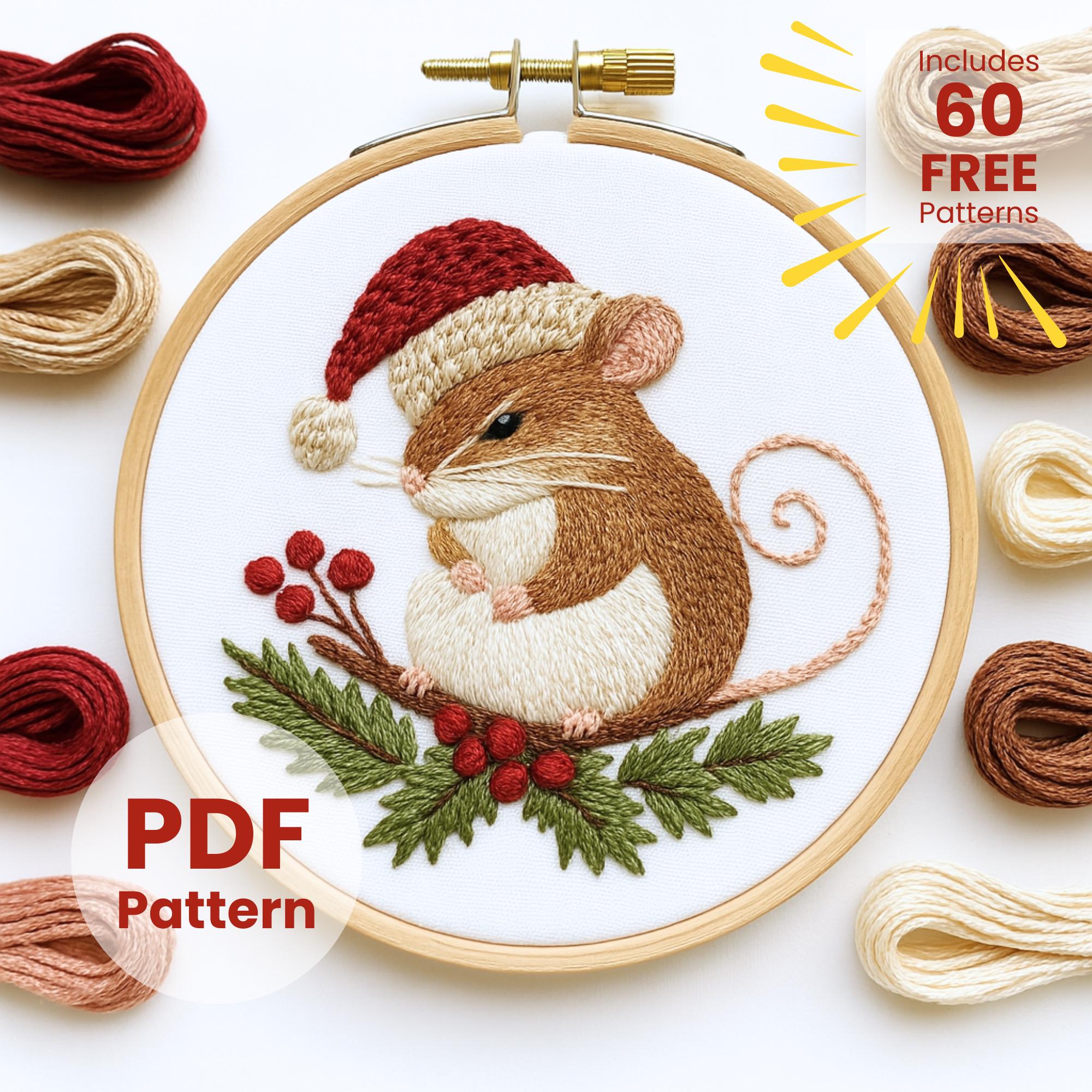 Little Mouse Embroidery Pattern: DIY Needlework Design, Christmas Decor ...