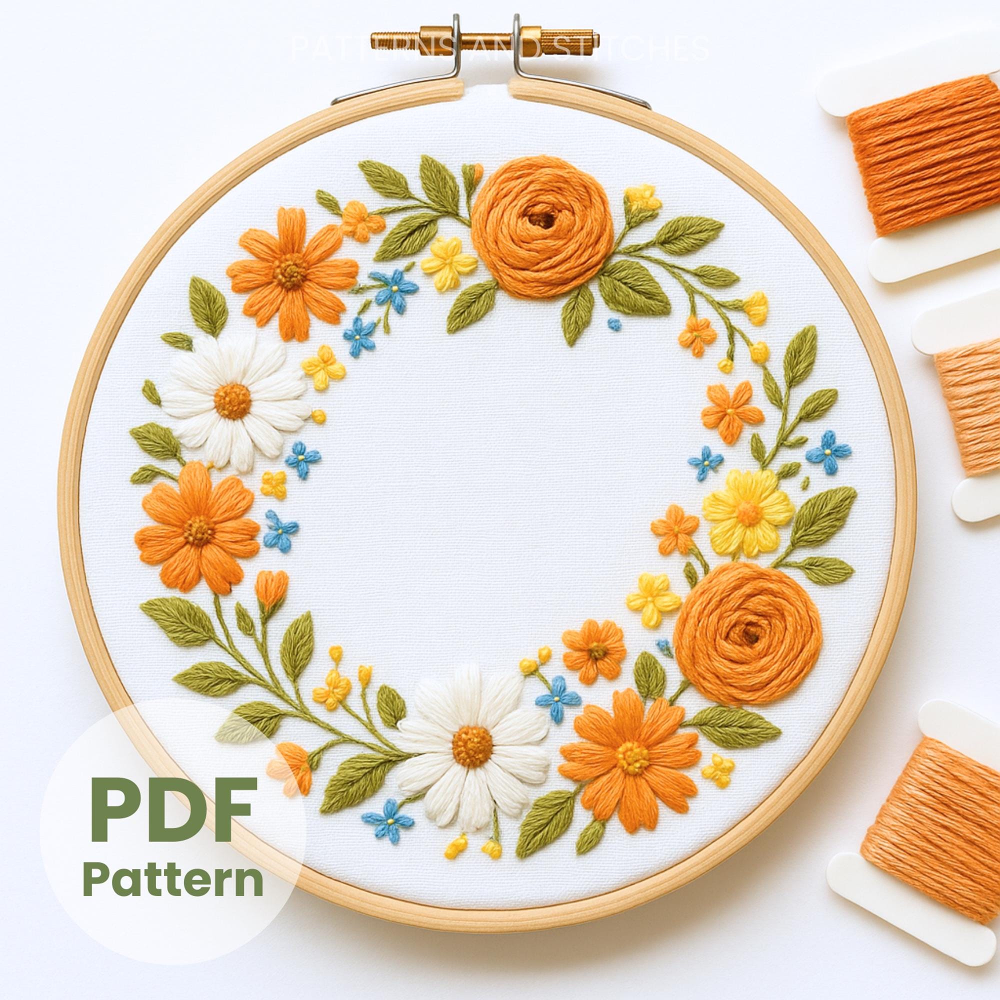Floral Wreath Hand Embroidery Pattern: Beginner Template (PDF Download ...
