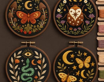 Handbroderimönster för himmelska insekter: DIY magisk design, långsamt hantverk (4 PDF-mallar)