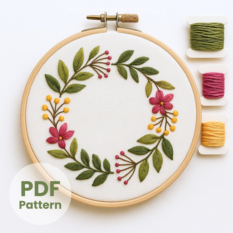 Floral Wreath Embroidery Pattern: Beginner Hand Embroidery (PDF ...