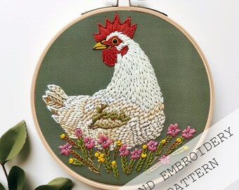 Chicken Embroidery Hoop Pattern: Fat Feathered Hen Design (PDF Pattern)