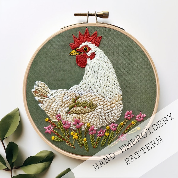 Cluck Chicken Hand Embroidery Hoop, instant download, pdf pattern, hen hoop pattern, Fat Feathered Chickens or Hens, creative embroidery art