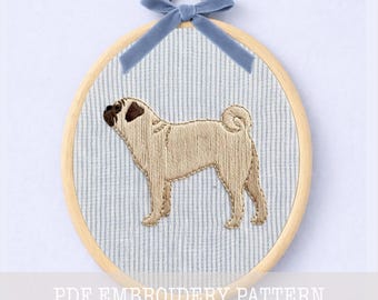 Pug Embroidery Pattern PDF Digital Download Fawn Pug Dog Hoop Art Pet Portrait Beginner Friendly Hand Embroidery Printable Dog PDF