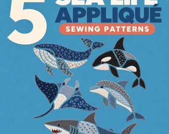 Ocean Animals Applique Sewing Pattern Bundle | Whale Orca Dolphin Manta Ray Shark | Printable PDF (7") + SVG | Patchwork Under the Sea