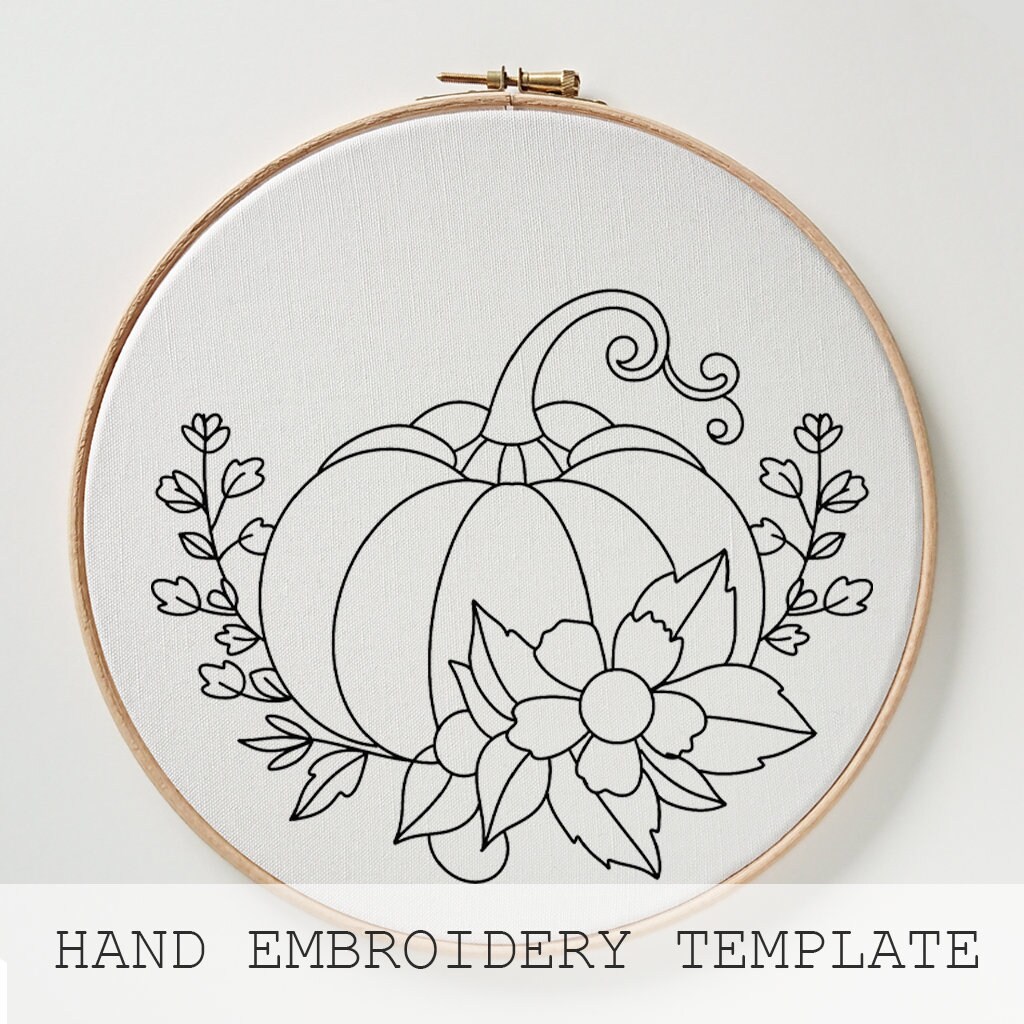 Pumpkin Embroidery Pattern: Fall Floral Design, Halloween Decor (PDF ...