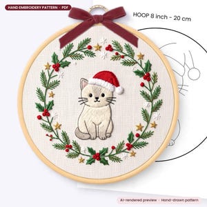 Patrón de bordado de gatos navideños divertidos: Diseño para las fiestas de invierno (plantilla PDF)