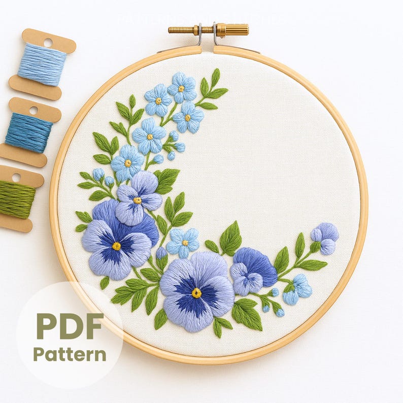 Layered Viola Sign Viola Half Wreath Embroidery Pattern PDF Instant Download Beginner ...