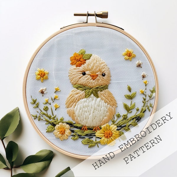 Easter Chick Hand Embroidery PDF Pattern, Printable Instant Digital Download, Easy Needlework Project for Beginners, farm crafts, DIY easter