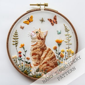 Cat and butterflies Embroidery, Cute Cat Embroidery, Cat Lover Gift,  Modern Cat Embroidery, spring garden, spring decor, DIY cat silhouette