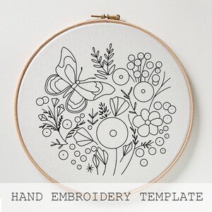 Butterfly Floral Embroidery Pattern, Butterfly Garden Pattern, Flower ...