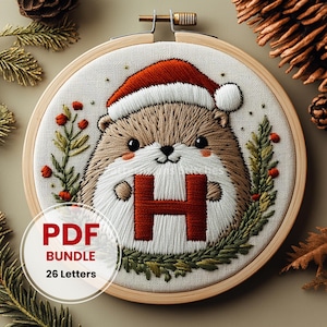 Letras de Natal Bordadas, Enfeite de Natal, Bordado de Monograma, Padrão de Bordado de Ouriço, Padrão em PDF, Presente de Bebê, Primeiro Natal