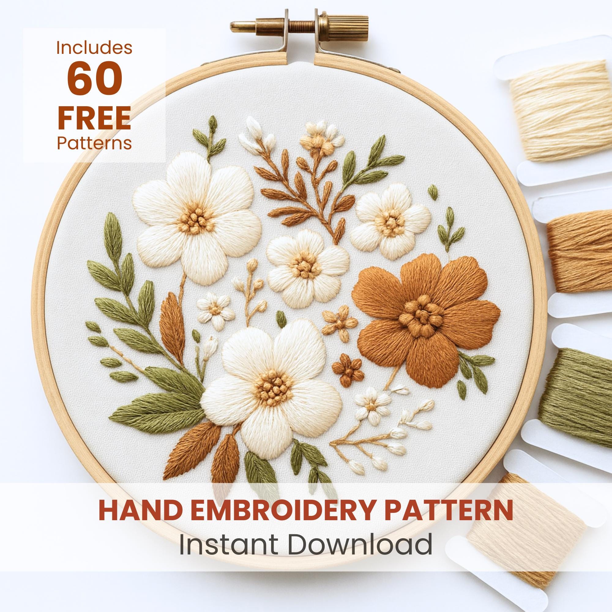 Boho Floral Embroidery Pattern, 6 Sizes, DIY Stitch, Hoop Art (PDF) - Etsy