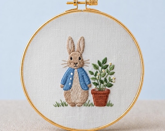 Peter Rabbit Plant Pot Embroidery PDF Rabbit Terracotta Hoop Art Plant Parent Gift Botanical Nursery Houseplant Grandma Hobby Printable PDF