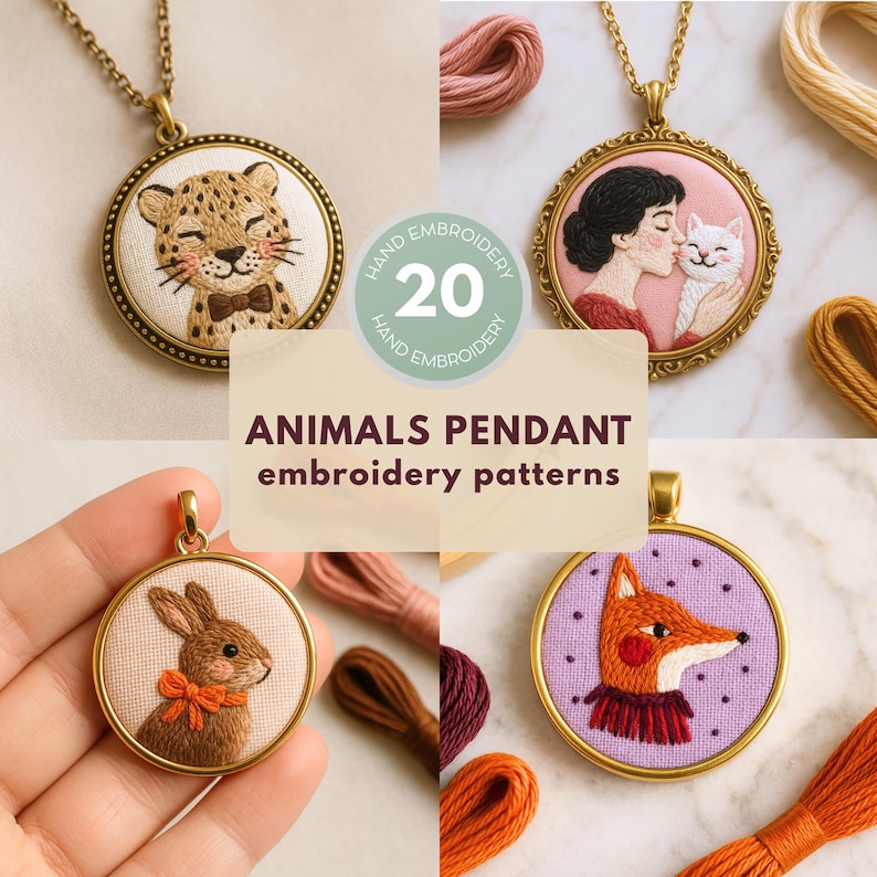 Jewelry Hand Embroidery Patterns Animals Design DIY Hand Stitching for ...
