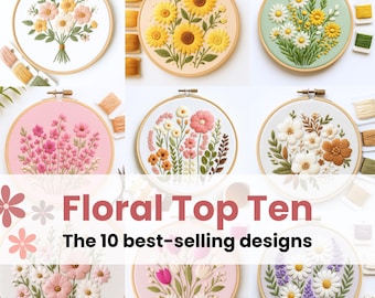 Floral Hand Embroidery Pattern BUNDLE: TOP10 Bestsellers (PDF Template)