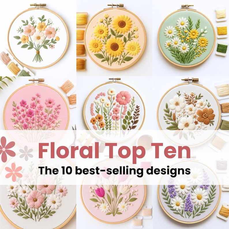 Floral Hand Embroidery Pattern BUNDLE: TOP10 Bestsellers (PDF Template ...
