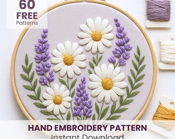 Wild Daisy Embroidery Pattern: Botanical Spring DIY Art, easy craft (PDF Download)