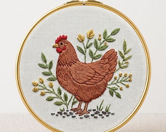 鶏の刺繍アート作品 鶏の刺繍パターン 即時ダウンロード | 鶏の手刺繍パターン - Etsy 日本