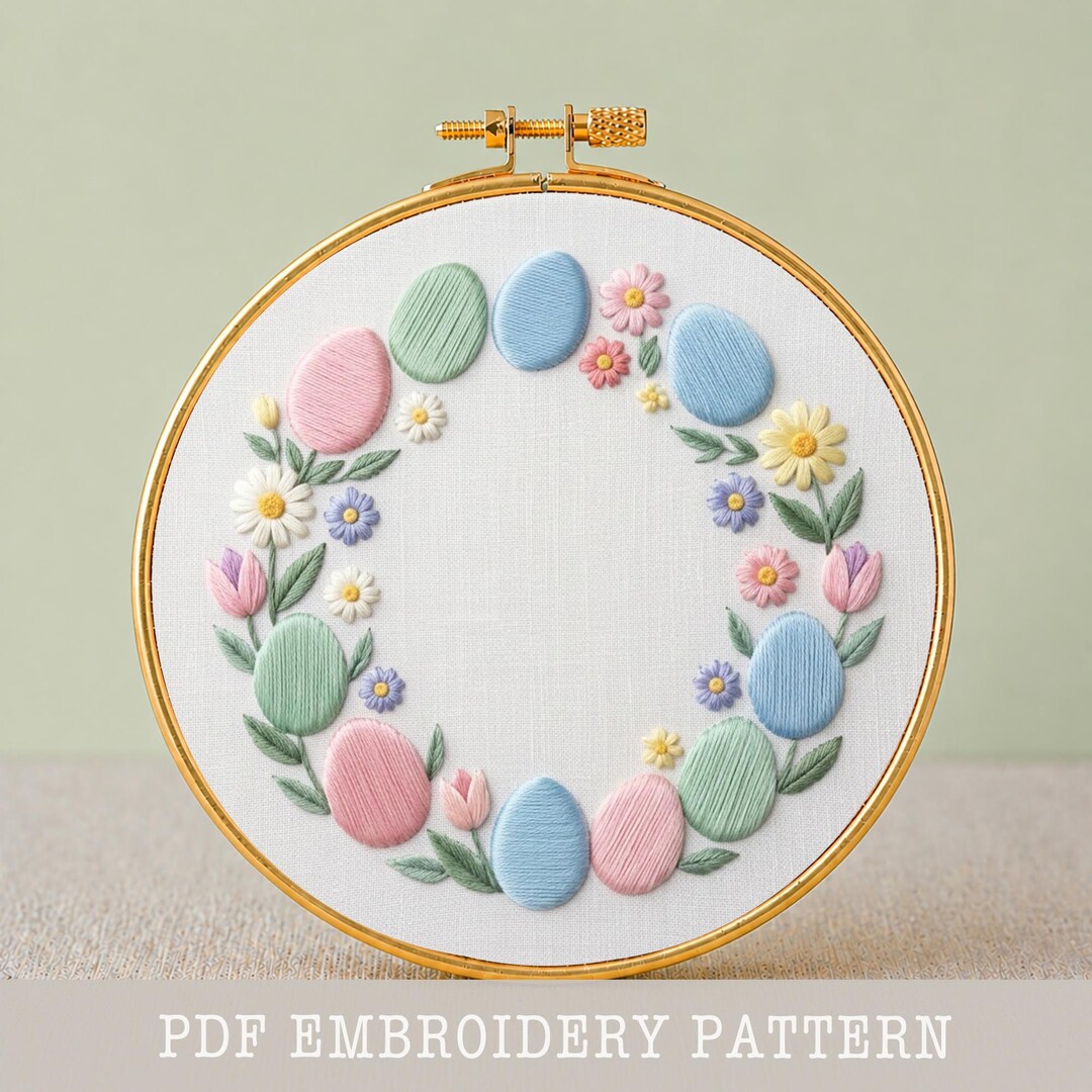 Spring Floral Wreath Hand Embroidery Pattern: Spring Crafts, Easter DIY ...