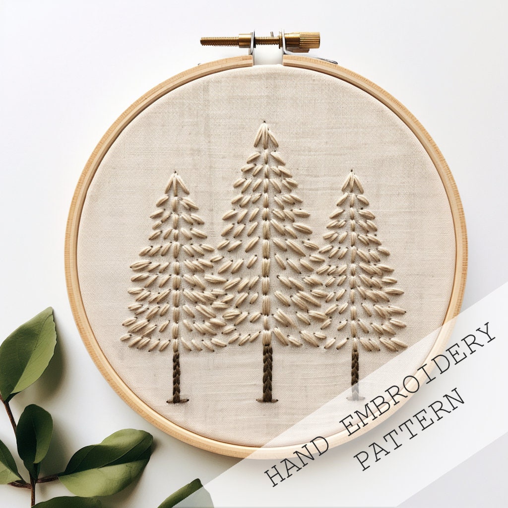 Pine Tree Hand Embroidery, PDF Pattern, Christmas Decor, DIY