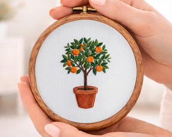 Molde para Bordado de Laranjeira: Desenho Botânico de Primavera para Iniciantes, Decoração de Fazenda (PDF)