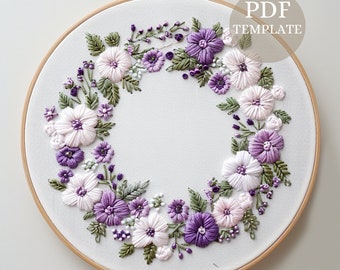 Lilac Wreath Embroidery template, Floral Embroidery, Hand Embroidery Pattern, PDF Digital Download, Floral Wreath Design,Hand Embroidery art