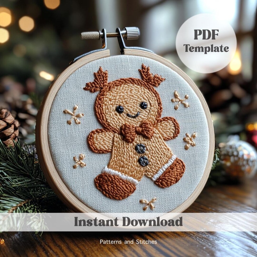 Gingerbread Man Hand Embroidery Pattern: DIY Christmas Decor ...