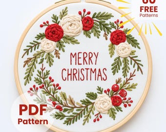 Schema per ricamo a mano &quot;Buon Natale&quot;, disegno per ricamo natalizio, ricamo per principianti, ricamo a mano, ornamento natalizio, schema PDF