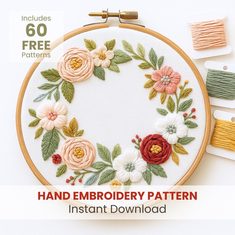 Floral Wreath Embroidery Pattern PDF Six Sizes Beginner Friendly ...