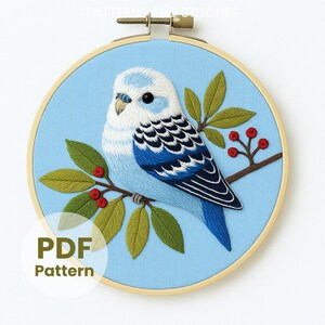 Budgerigar Hand Embroidery, Budgie Pattern, Bird Pattern, Budgerigar, Parakeet, Hand Embroidery Pattern PDF, Wildlife Embroidery,Parrot Bird