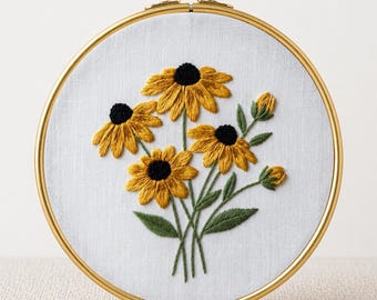 Yellow Wildflower PDF Black Eyed Susan Bouquet Garden Needlework Beginner Hoop Summer Floral Decor Instant Download Botanical Stitch Art