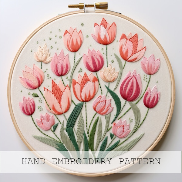 Tulips Garden Embroidery art, easter crafts, PDF Instant Download, Beginner Stitchers, Embroidery Designs, Modern Embroidery, DIY Embroidery