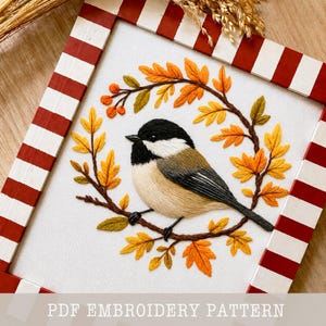 Patrón de bordado a mano de pájaros otoñales: Pintura con aguja para principiantes, decoración de otoño (descarga instantánea)