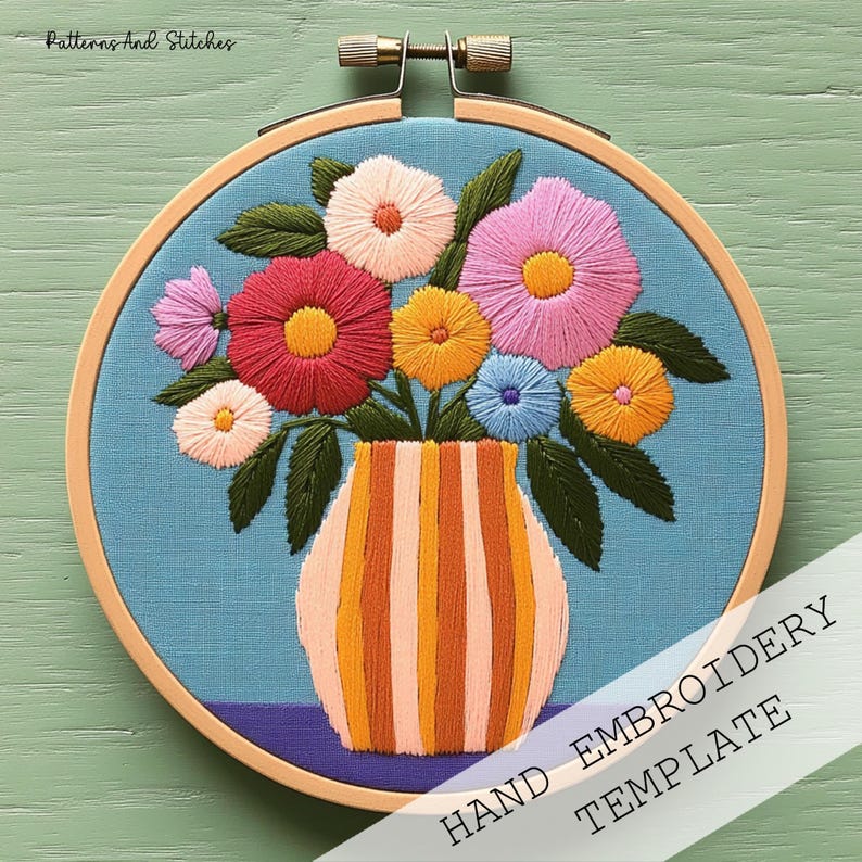 Floral Vase Hand Embroidery Pattern: Modern DIY Hoop Art (PDF Download ...