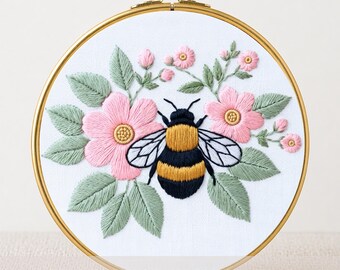 Spring Bee Floral Embroidery Pattern: Beginner Wildflowers (Digital Download)